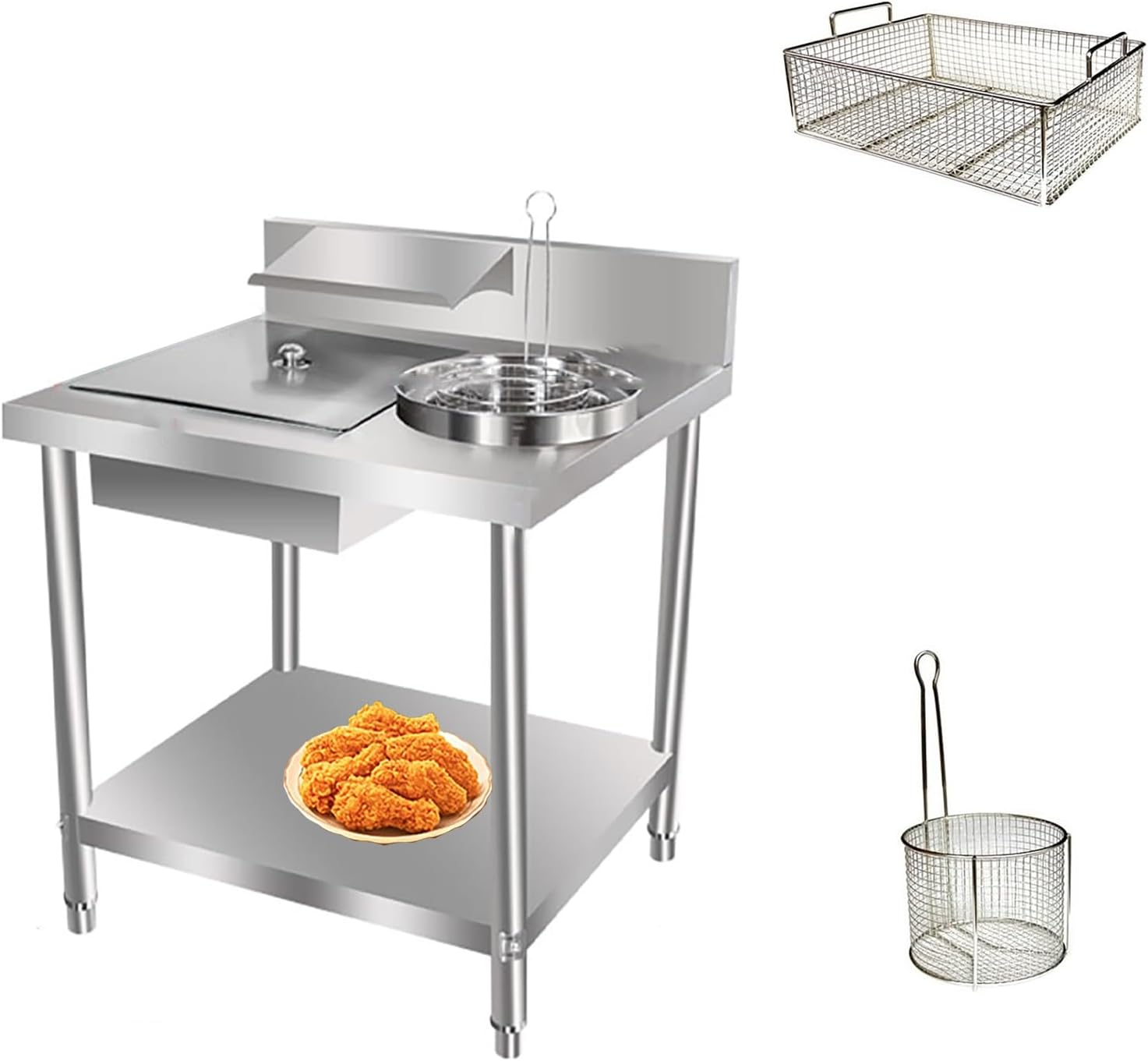 Breading Table Fried Foods Prepping Manual Station Stainless Steel Breadcrumb Table – High Capacity, Space-Saving for Food Service Establishments Easy Assembly