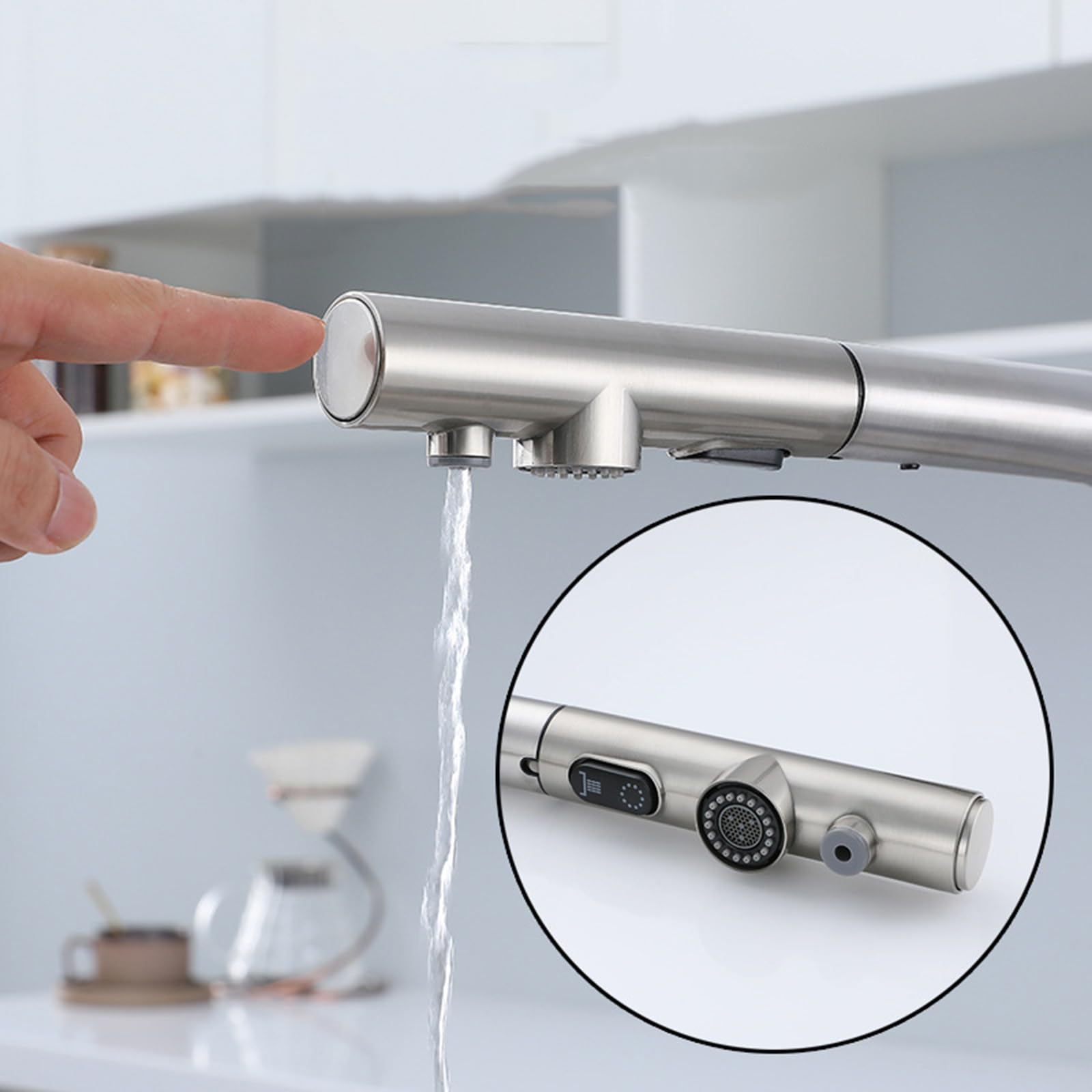 Grifo Osmosis 3 Vias Extraible Acero Inoxidable Cepillado Grifo 3 Vias Osmosis Extensible Girando-Cepillado