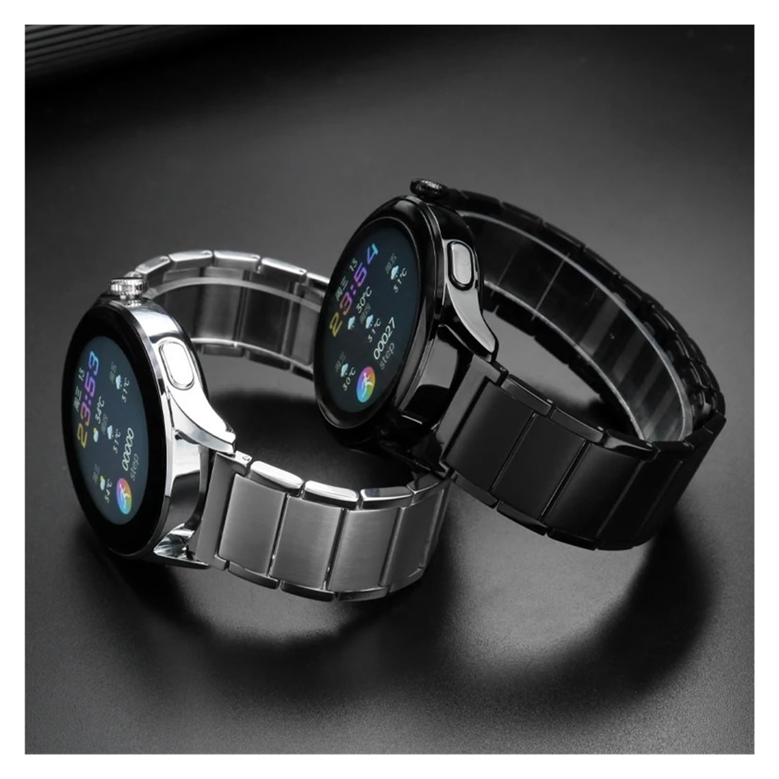 Compatible avec Le Bracelet de Montre GT2 GT3 Watch 3pro Bracelet en Acier à Absorption magnétique Ceinture en Acier Inoxydable(Black,20mm)