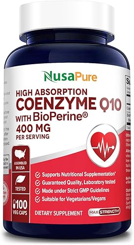 NusaPure CoQ10 400 mg 100 cápsulas vegetales (veganas, sin OMG y sin gluten) Suplemento de coenzima Q10, enzima antioxidante COQ-10, Coq 10 - Tamaño