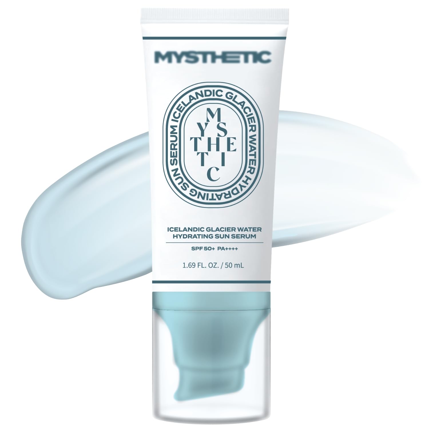 MYSTHETIC Icelandic Glacier Sun Serum - Ultra-Moisturizing, Makeup-Friendly SPF 50+ PA++++ Centella Sunscreen with Rice, Apple, Aloe & Jojoba Oil -