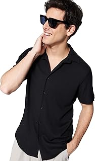 ترنديول قميص صيفي منسوج من الكريب المنسوج بقصة عادية واكمام قصيرة للرجال TMNSS23GO00055 (عبوة من قطعة واحدة)