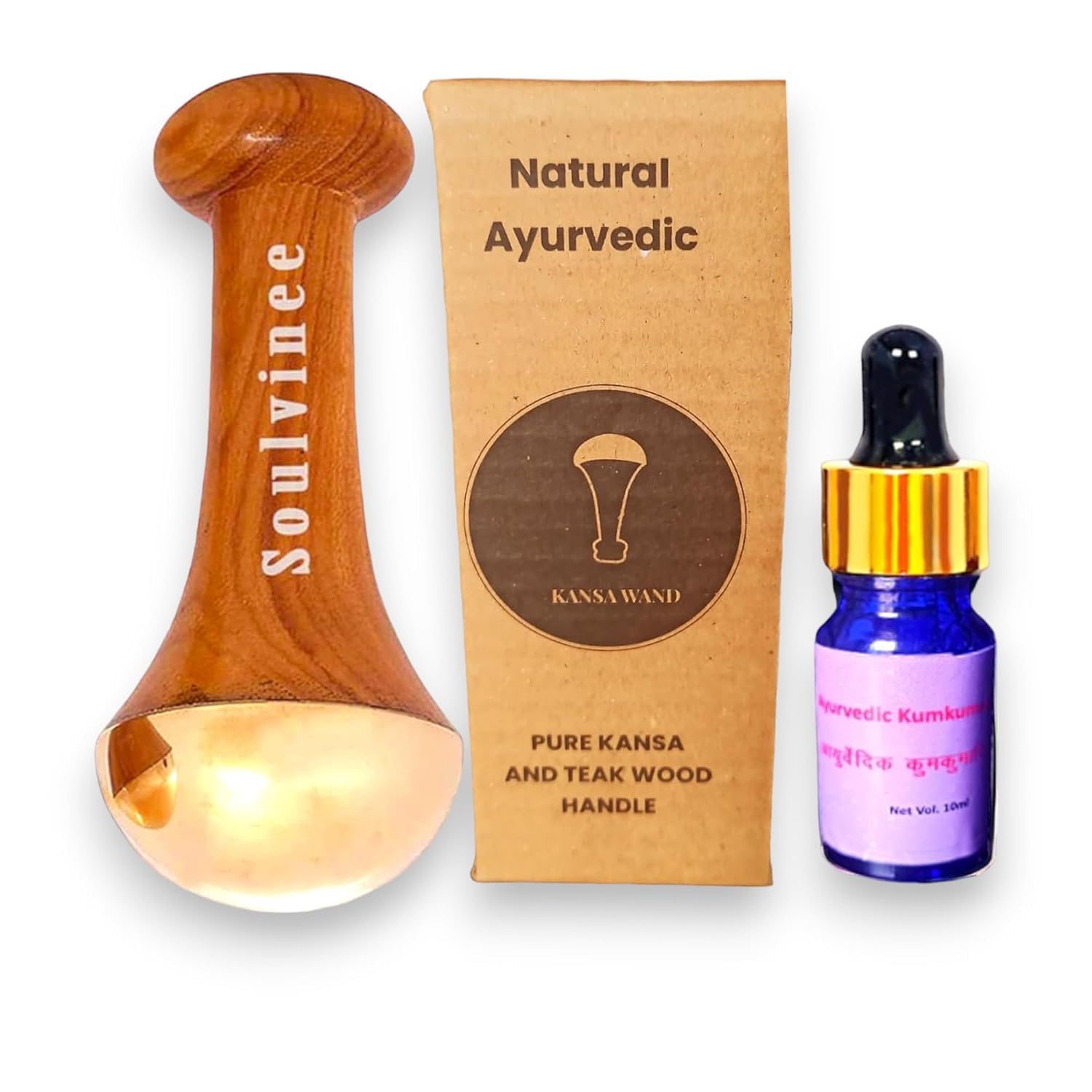 Soulvinee kansa wand face (medium) BRONZE SIZE - 7.5 CM/bronze Foot Massager With Wooden Handle For Detoxification And Deep Relaxation (7.5, Natural)-image-19