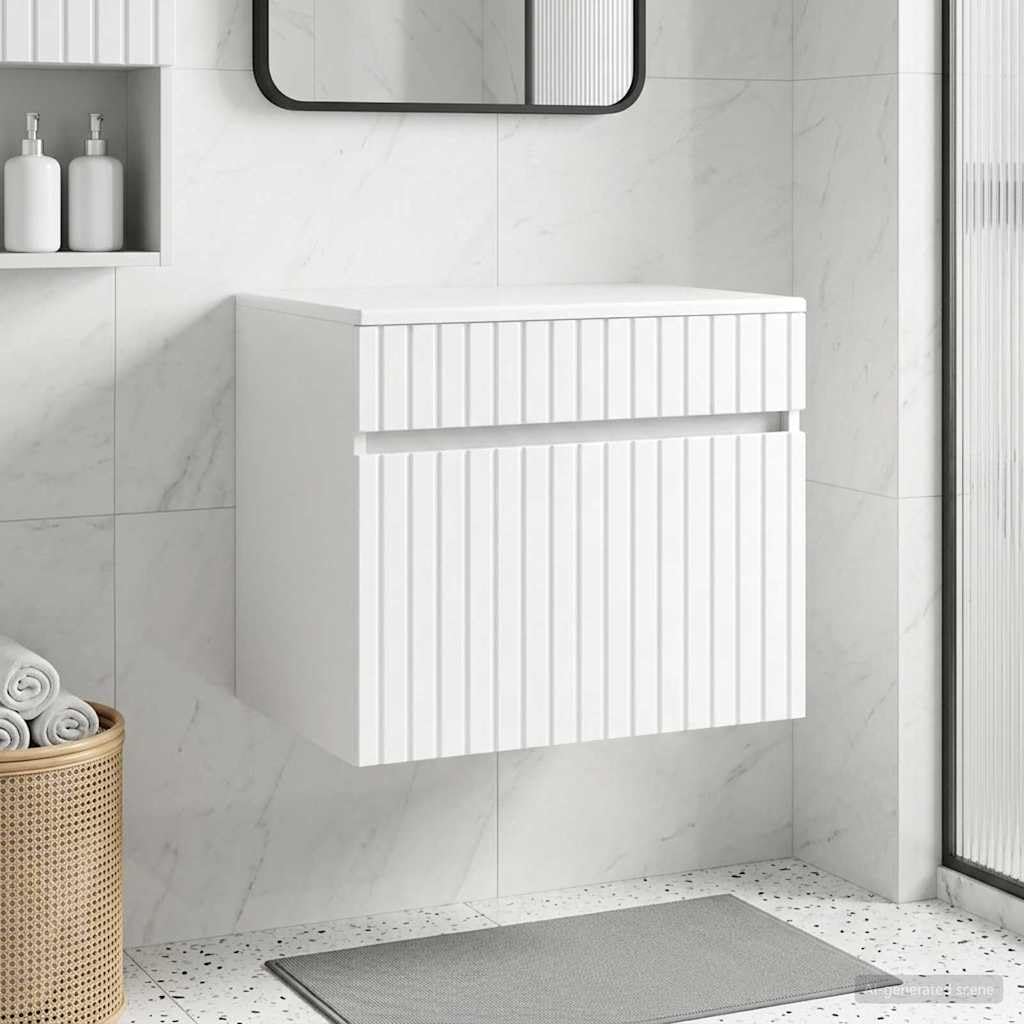 Armadietto da bagno da parete in legno bianco lucido, 59 x 44,5 x 50 cm, con molto spazio, porta e mensola, ideale per mobili da bagno, sottolavabo e WC degli ospiti