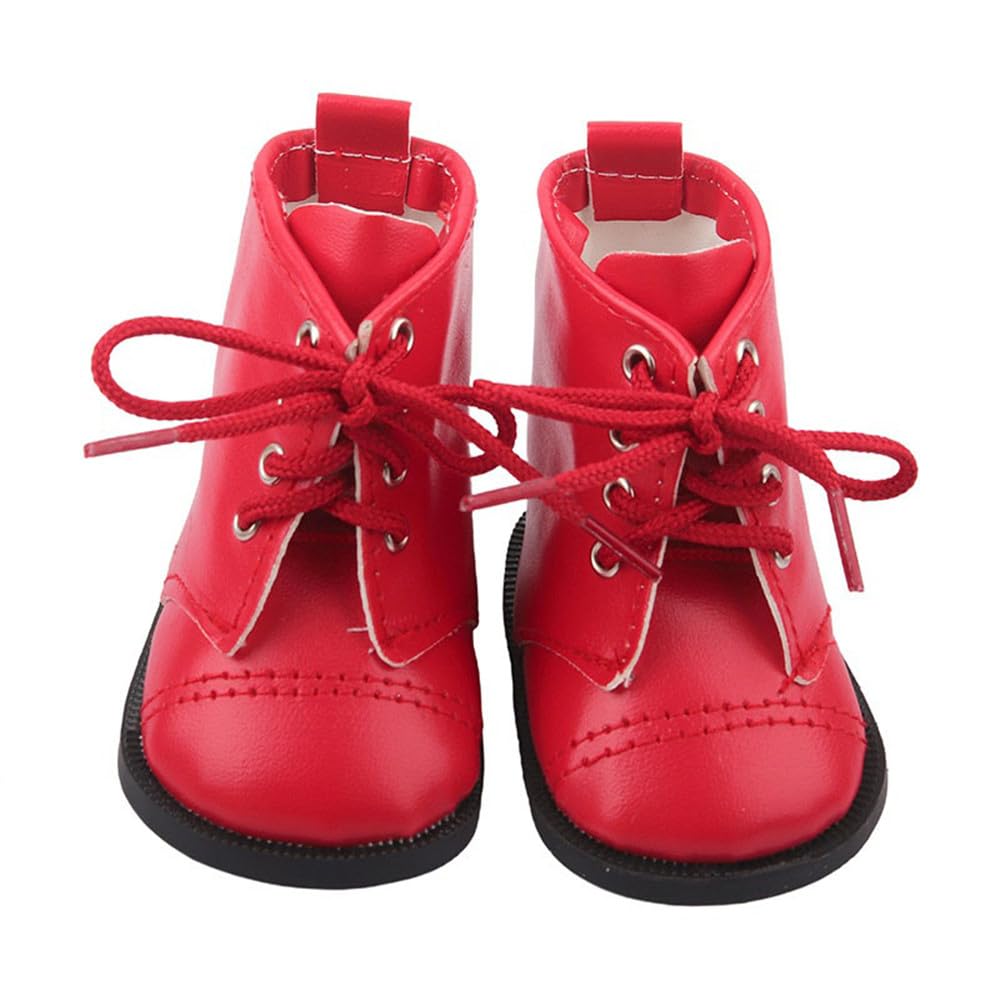 Uterui 18in Doll Lace-up Boots 46cm American Doll Casual Shoes Costume Accessory (Red) — image 1