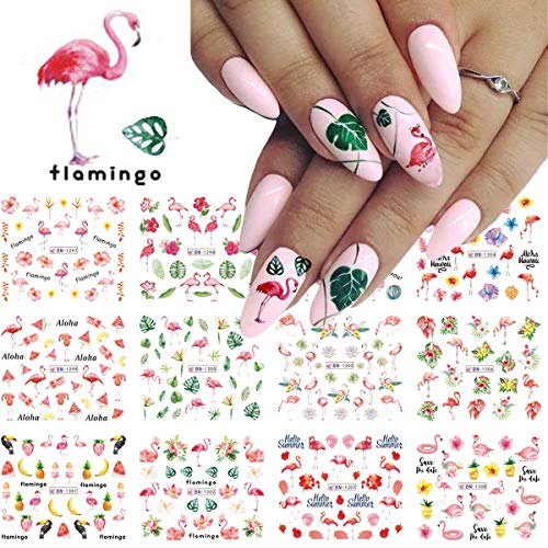 Flamingos Nail Art Stickers Decals Acrylic Nail Supplies Designer Nail Sticker for Nail Art 12 Pcs Water Transfer Flamin