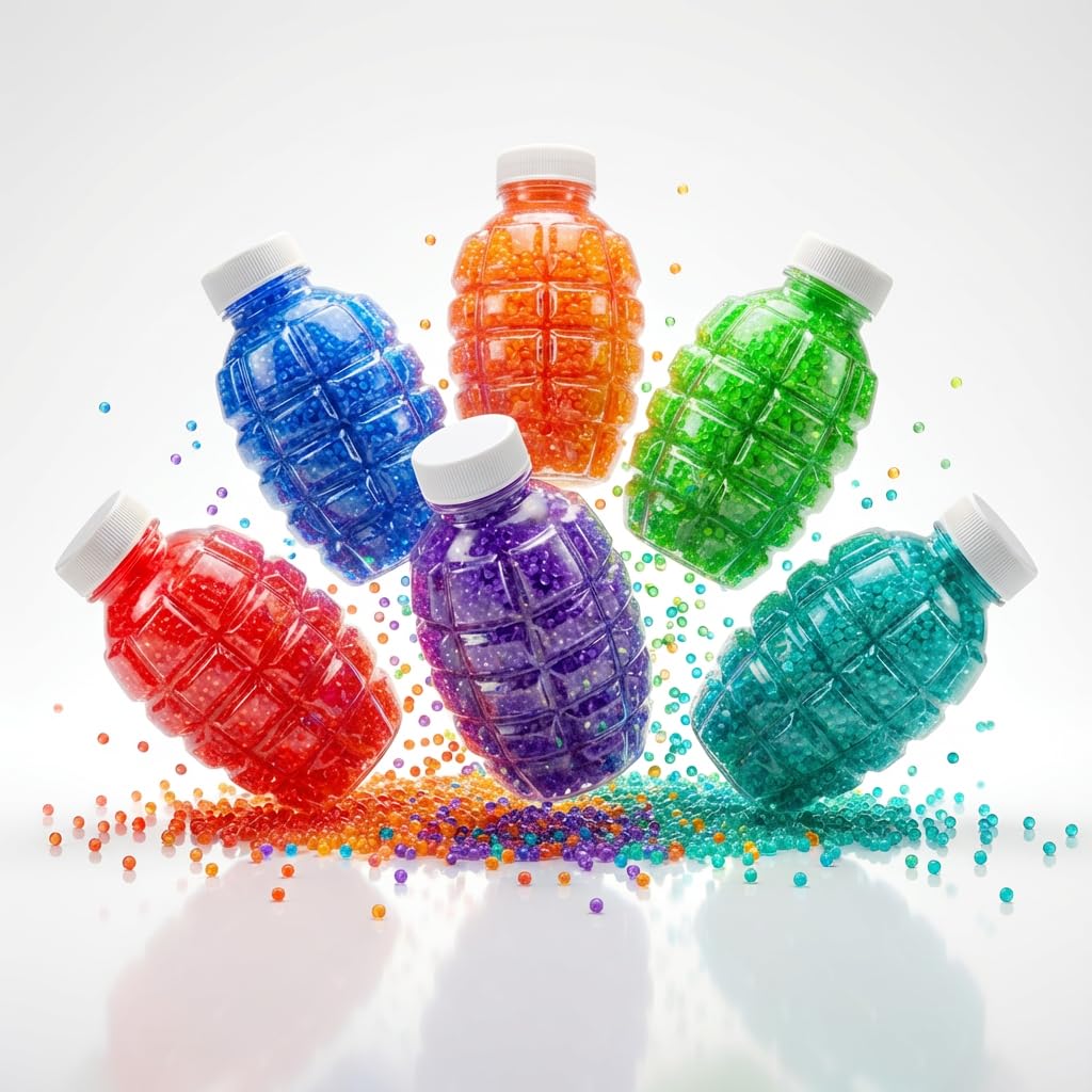 SGM Gel Blaster Ammo 270,000 Water Gel Beads Refill 6 Pack – Gel Blaster Balls 7-8mm, Orbeez Gun Ammo, Reusable Grenade Bottles Speed Loader Funnel, 6 Colours for Gel Gun & Splat Ball Gun, 0501-4500-R