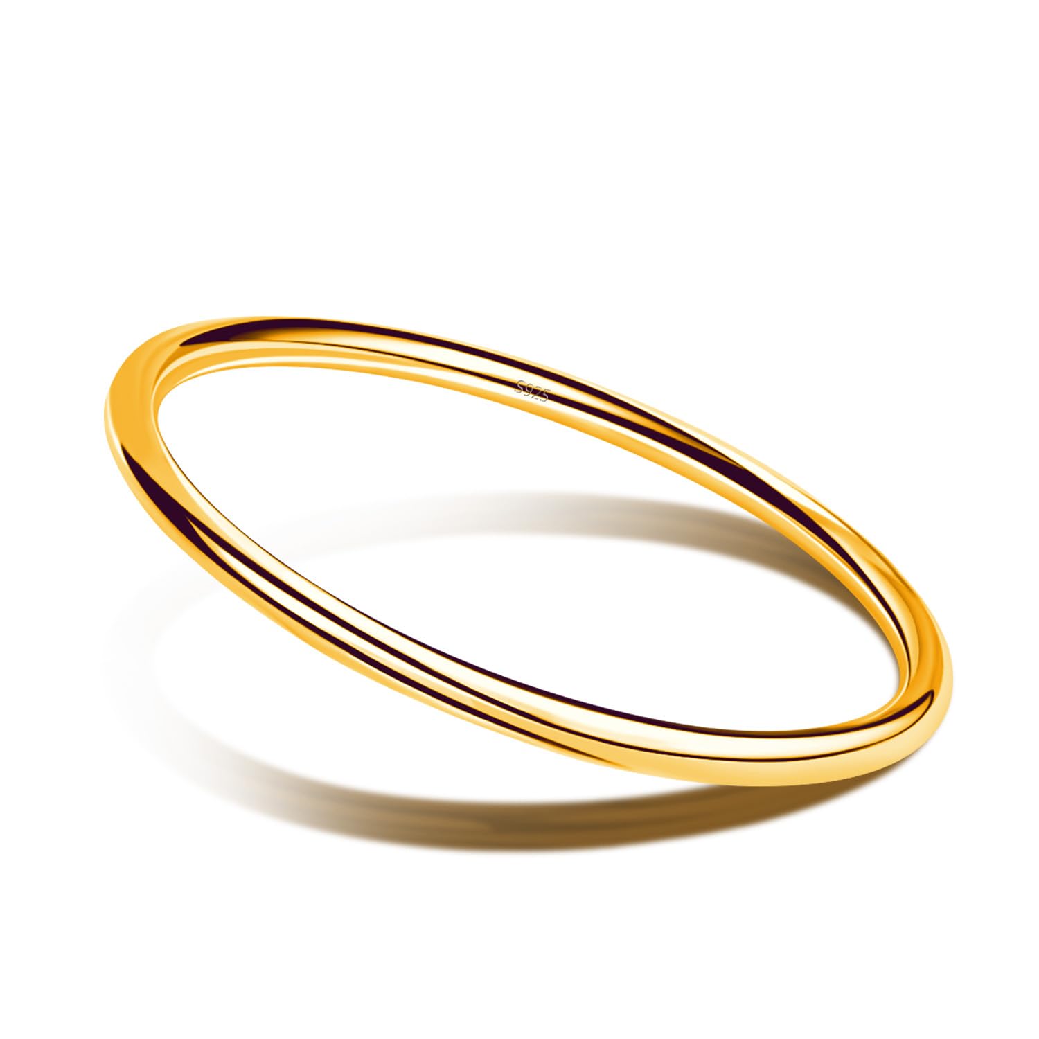 Dankadi Bracciale rigido lucido rotondo largo 4 mm in 925 argento per donna, set bracciale placcato oro liscio semplice classico Φ 60-65-68 mm per regalo di compleanno festa della mamma amica