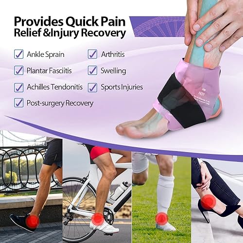 Miniatura 2 de NEWGO Bolsa de hielo de tobillo para hinchazón, bolsa de hielo para dolores de tobillo, reutilizable, envoltura de tobillo fría y caliente,