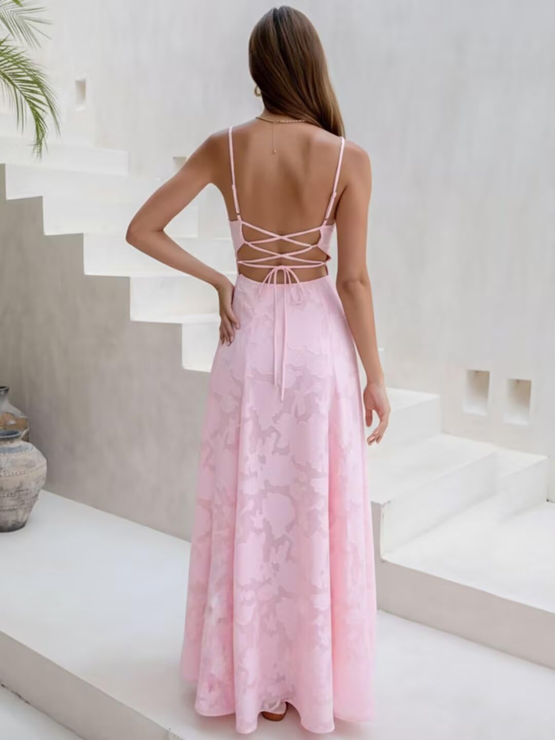 Floral Bridesmaid Dresses for Women Spaghetti Strap Jacquard Long Formal Evening Wedding Party Gown Dress