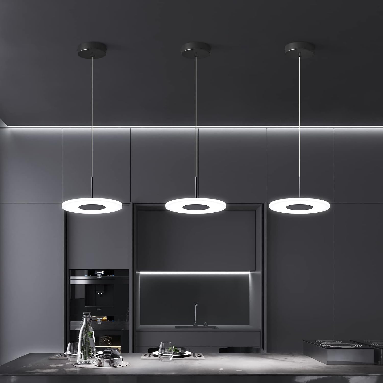 Modern Pendant Light Kitchen Light Fixtures Ceiling LED 6000K Dimmable Mini Black Plating Pendant Lights Pendant Lighting for Kitchen Island Bedroom Dining Room Hallway (3-Pack)