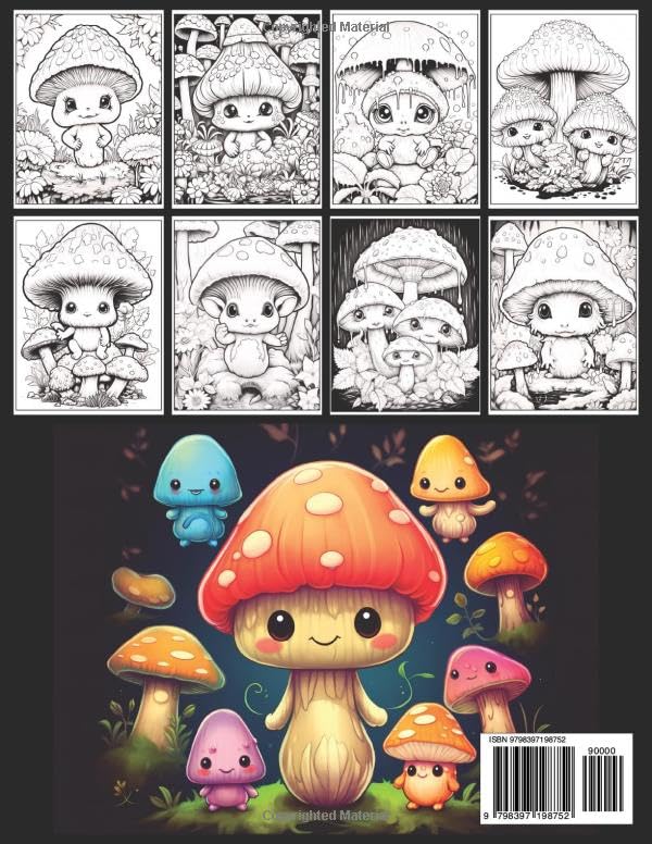 Miniatura 2 de Cute Creepy Mushroom Creatures Fantasy Coloring Book for Adults, Kids and Teens 50 Adorable Kawaii and Chibi Illustrations of Anime Style Mushrooms