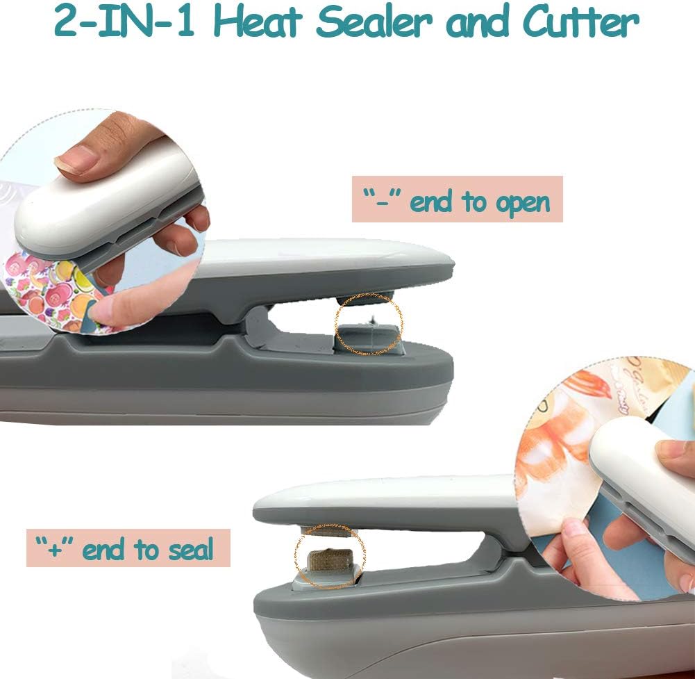 Mini Bag Sealer, 2Pack Portable Sealing Machine Plastic Bag Sealer, 2 in 1 Heat Seal and Cutter, Handheld Food Sealer Heat Seal for Chip Bag & Plastic Bags, Food Storage Helper (grey)