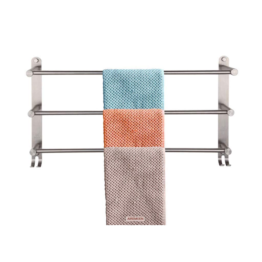 Porte-serviettes de bain à 3 niveaux en acier brossé avec crochets pour mur