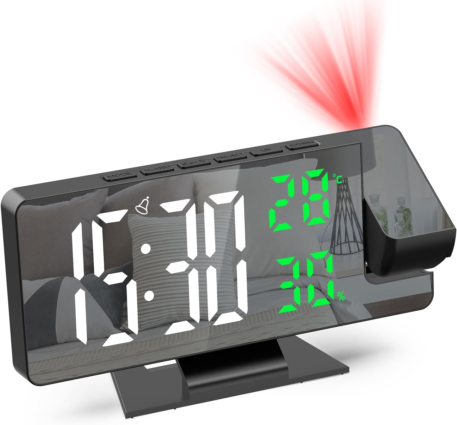 Projection Alarm Clock, Digital Alarm Clock with Projection, Projection Clock with Temperature and Humidity, 180° Projector, Digital Alarm Clock with 7.8 Inch LED Mirror Screen, Snooze, 4 (Black)
