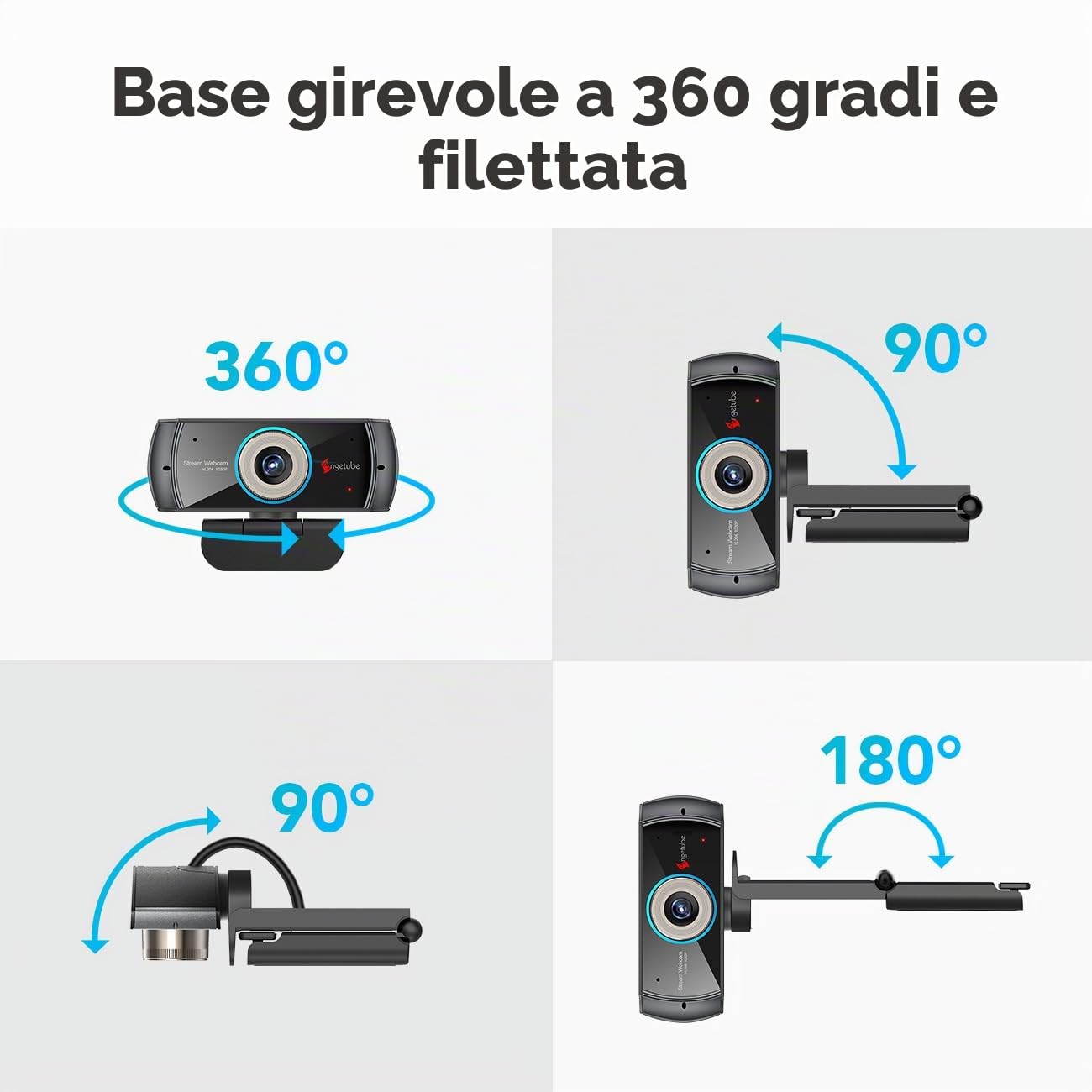 Angetube Webcam HD 1080P con microfono, USB PC Streaming Web Camera Widescreen per Videochiamate e Registrazione Supporta Skype, OBS, Xbox, XSplit, Facebook, Youtube Compatibile per Mac, IOS, Windows