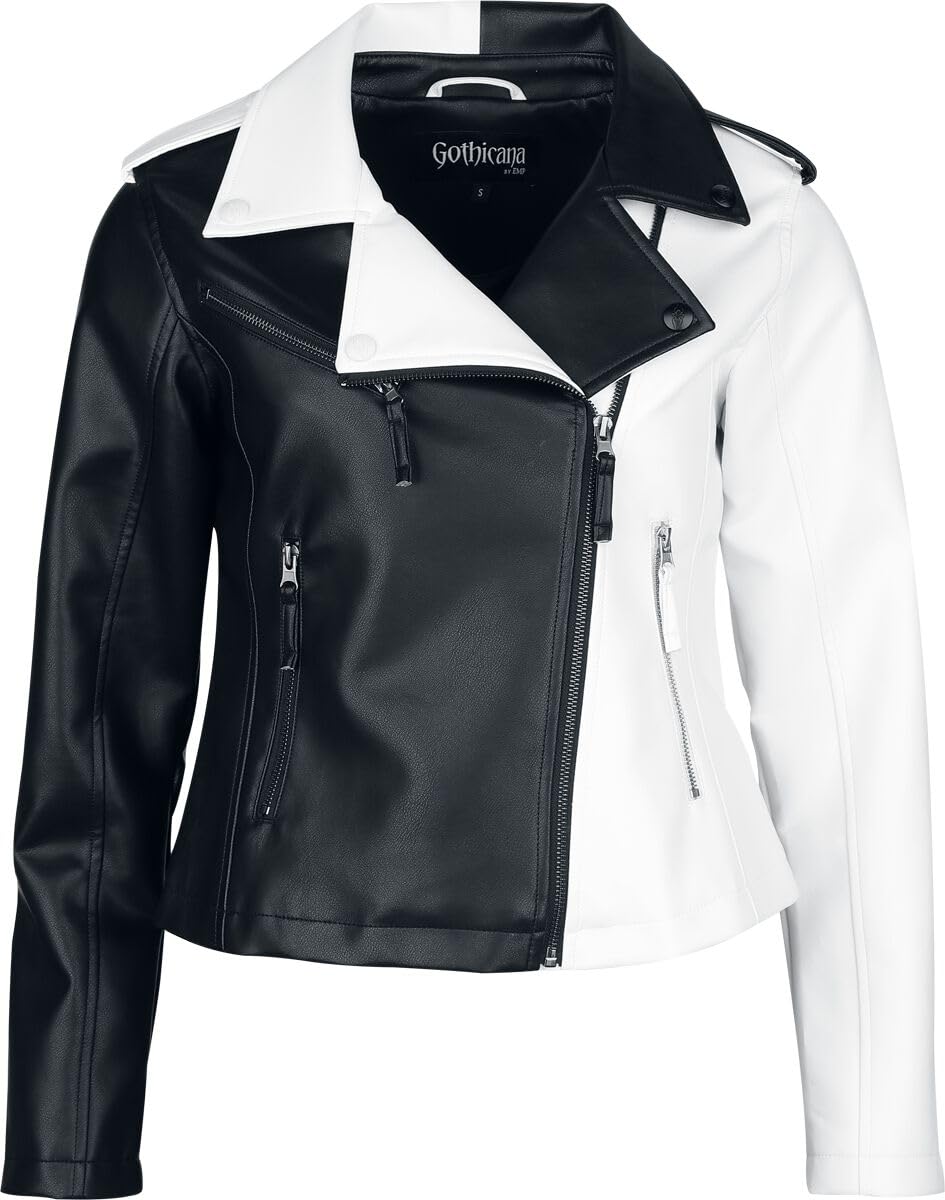Gothicana by EMP Damen schwarz/weiße Kunstlederjacke im Biker-Style