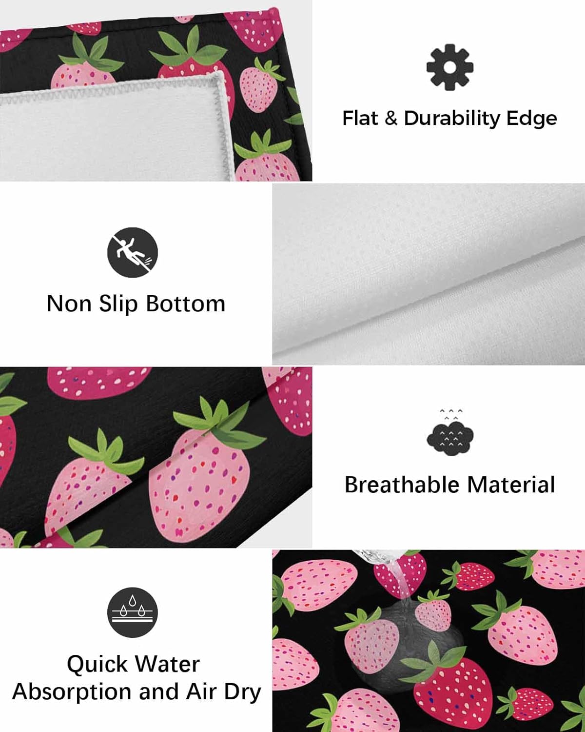 Outdoor Rug 4x6ft Farm Strawberry On Black Patio Area Rugs Waterproof Easy Cleaning Non Shedding Mats Summer Pink Fruit Carpet for Indoor Outdoor Porch Deck Backyard Balcony