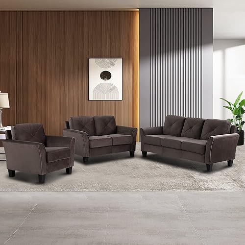 Juego de sofá modular de 3 piezas, moderno sofá tapizado de microfibra de 3 asientos con sofá biplaza y silla para sala de estar,