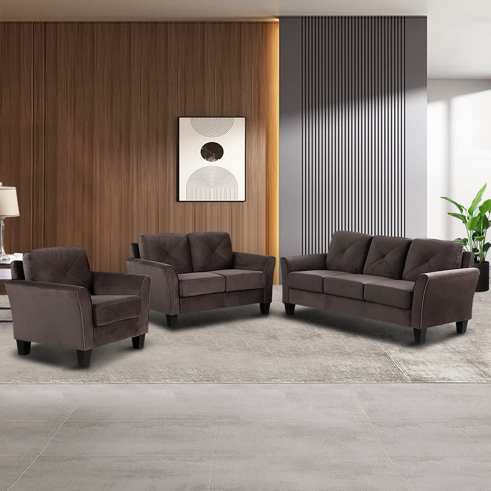 ( incomplete only loveseat ) Sectional 3PC Couch Sofa Sets,Modern Microfiber Upholstered 3 Seats Sofa Couch with Loveseat and Chair Set for Living Room/Apartment/Office, Grey Brown (3 PC)