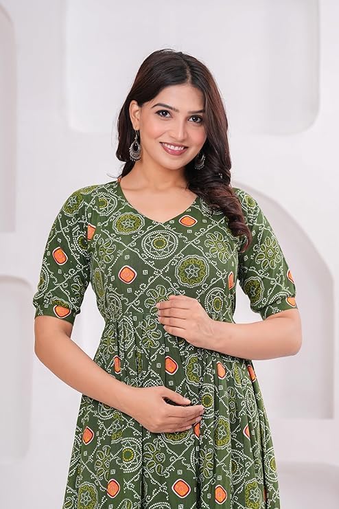 Image of Women Feeding Kurti for Women Cotton Maternity Kurta with Nursing Zip for Pre & Post Pregnancy
