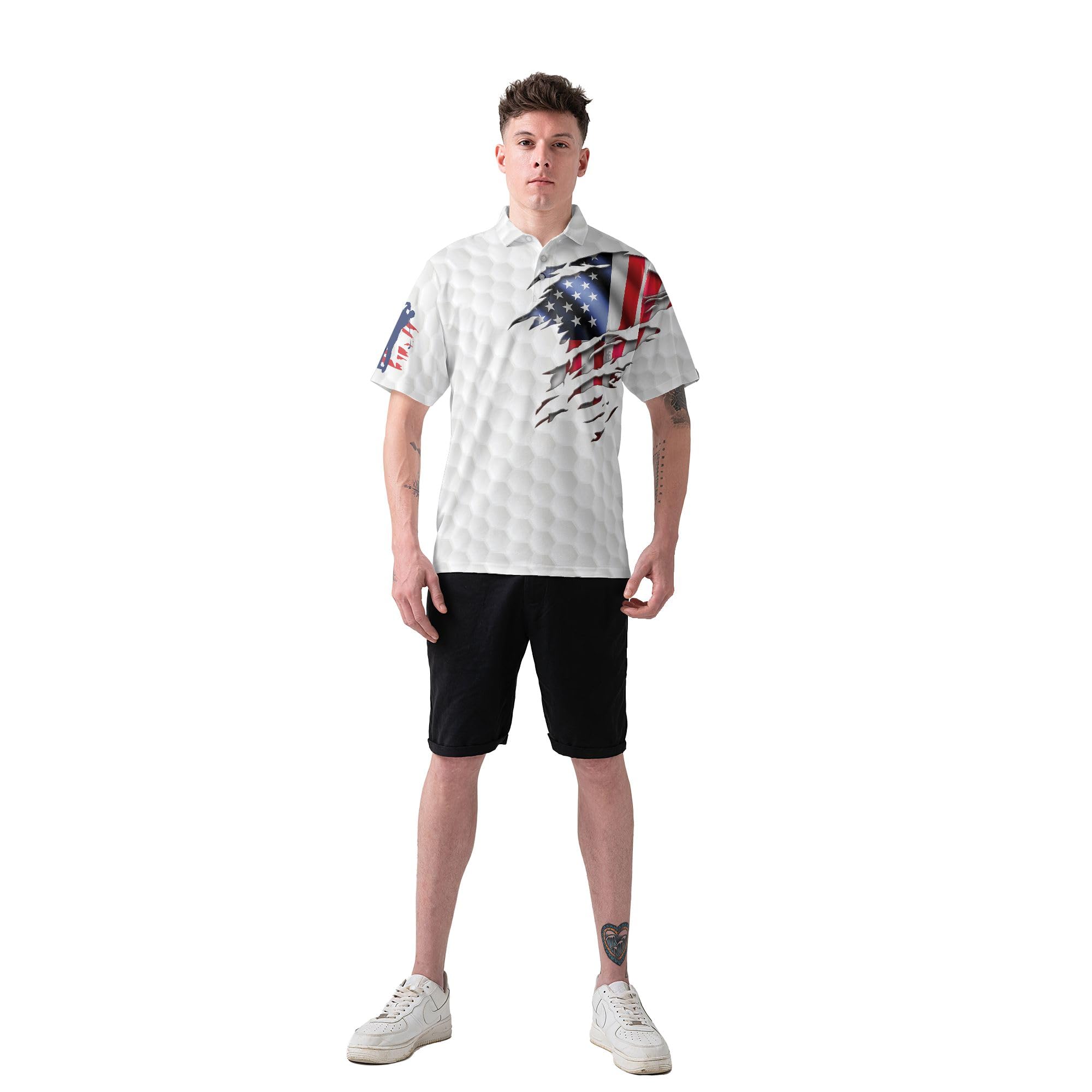 HYPERFAVOR Pro Golf Polo Shirt for Men - American Eagle Patriotic Flag Polo