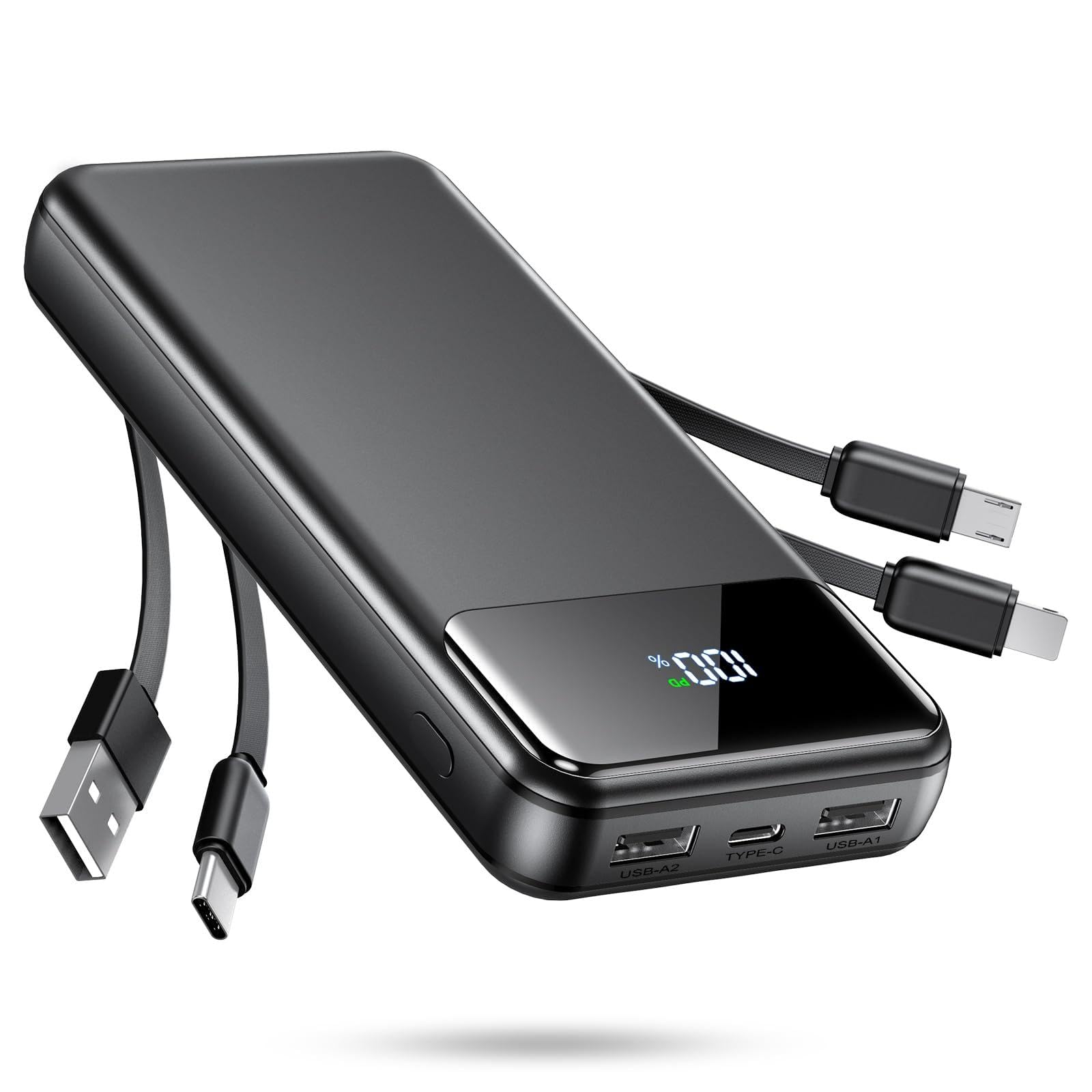 Ciunedr Portable Charger, 40000mAh Power Bank with Built in Cables | Fast Charging, Charge 6 Devices Together,Travel Camping Essential,Compatible with iPhone 17/16/15/14,Light Gray