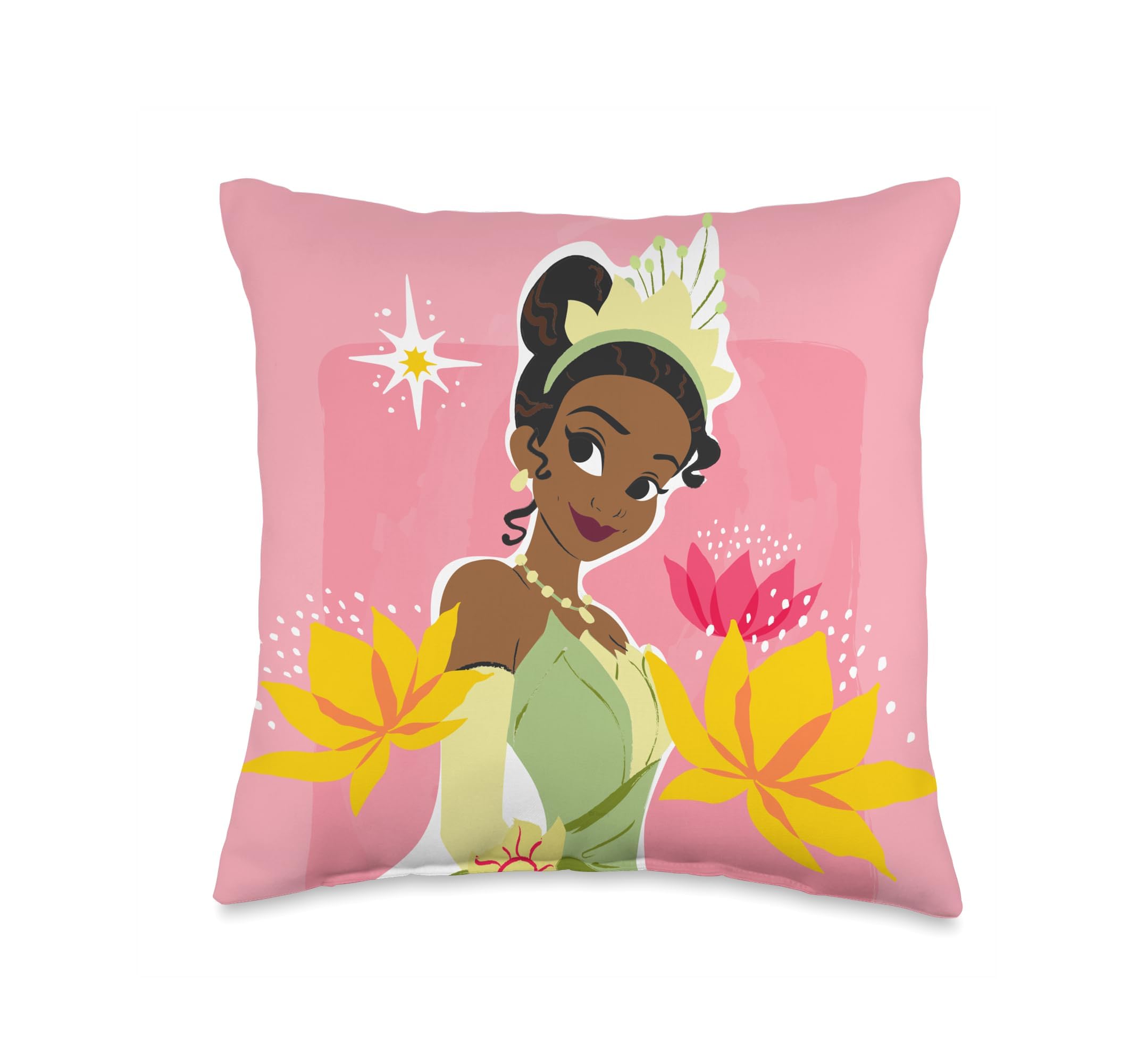 Coussin Tiana Disney Princess rose 16x16 pour deco chambre