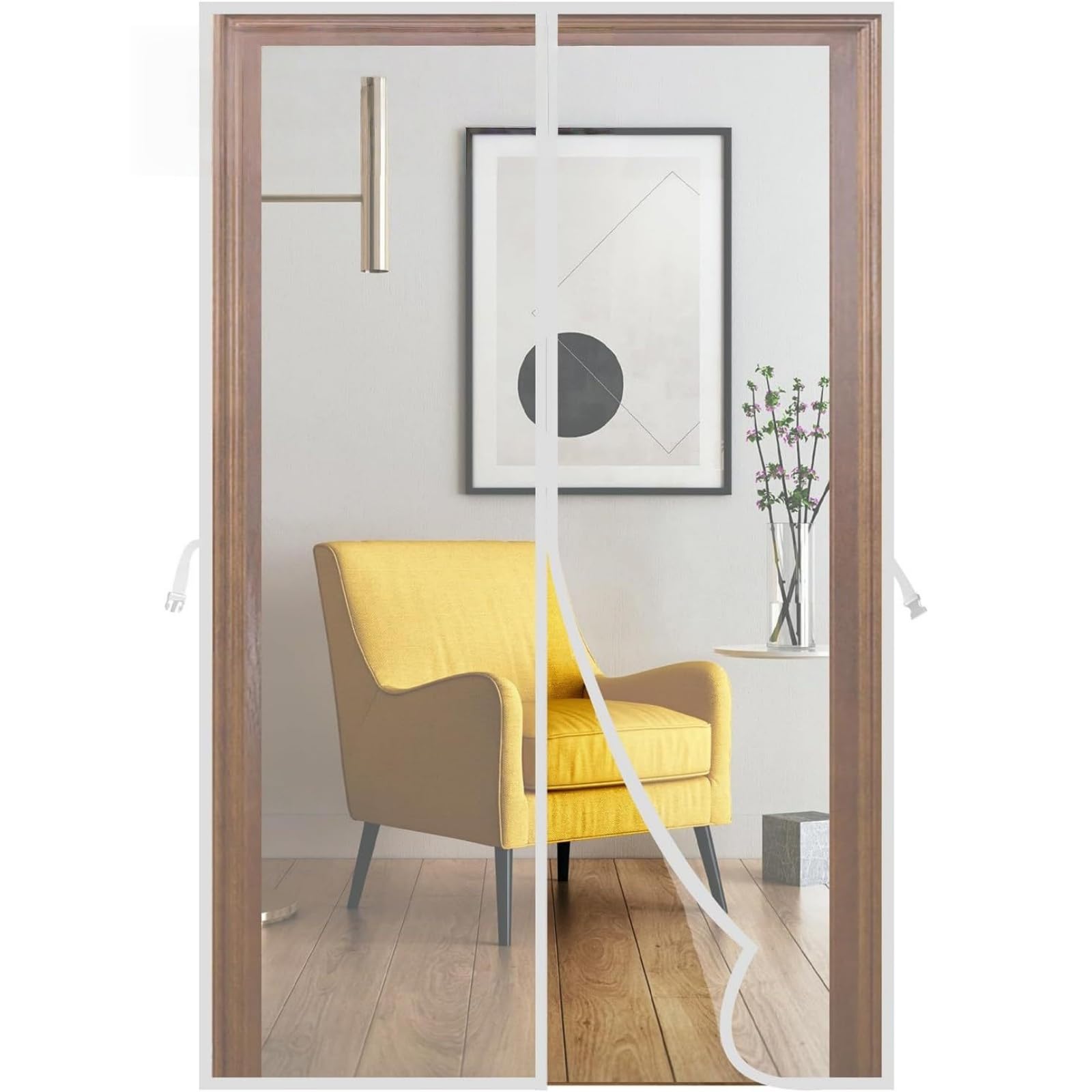 Surwin Magnetic Fly Screen Door Curtain, Heavy Duty Magnets Screen Door Doorway Kitchen Fly Insect Bug Mosquito Net Curtain for Patio, Bedroom, Living Room (White,90x210cm)