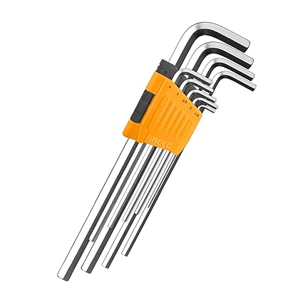 Ingco 9pcs Hex Key Set, Cr-V,1.5-10mm Extra-long Arm Heat Treatment and Chrome Plate