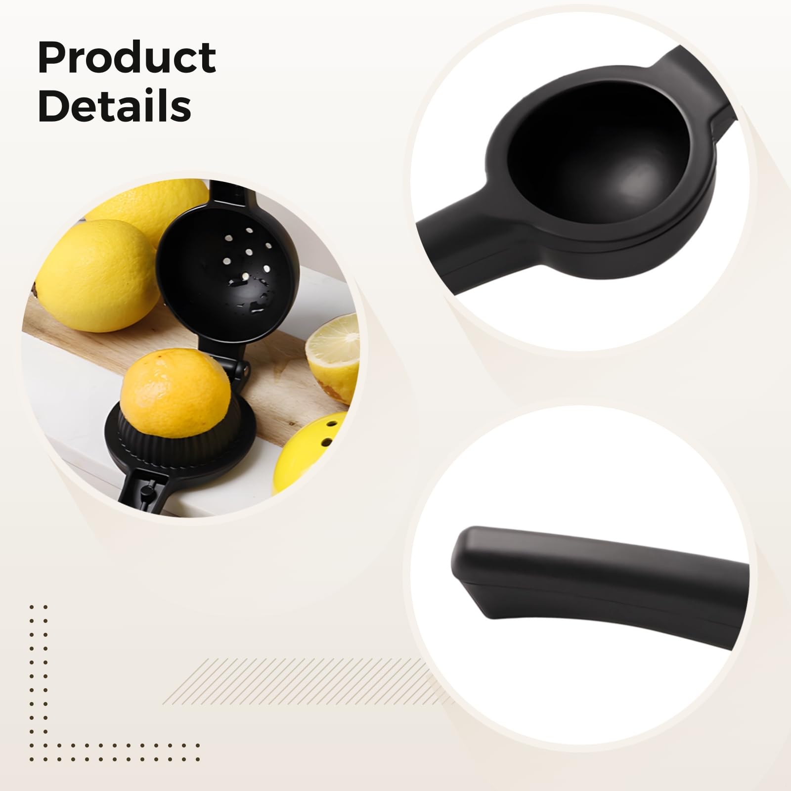 Bosreroy 2 Pcs Heavy-Duty Black Aluminum Lemon Squeezer, Long Handle with Arc Design for Juicing Lemons and Limes