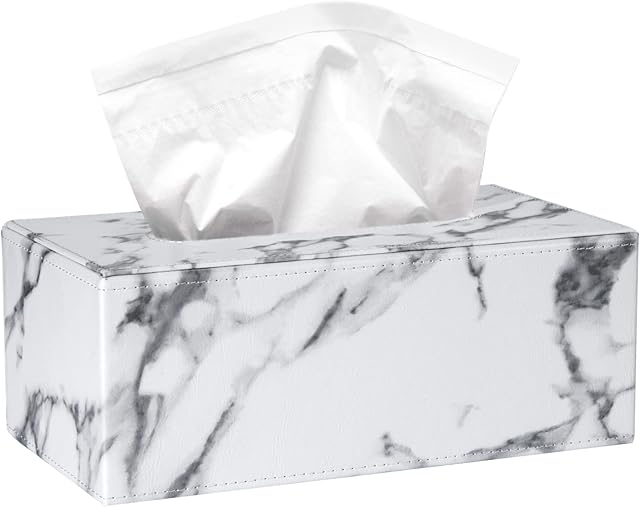 Tissue Dispenser Rectangular Tissue Holder PU Leather Facial Tissue Box for Home Office Restaurant, Marble