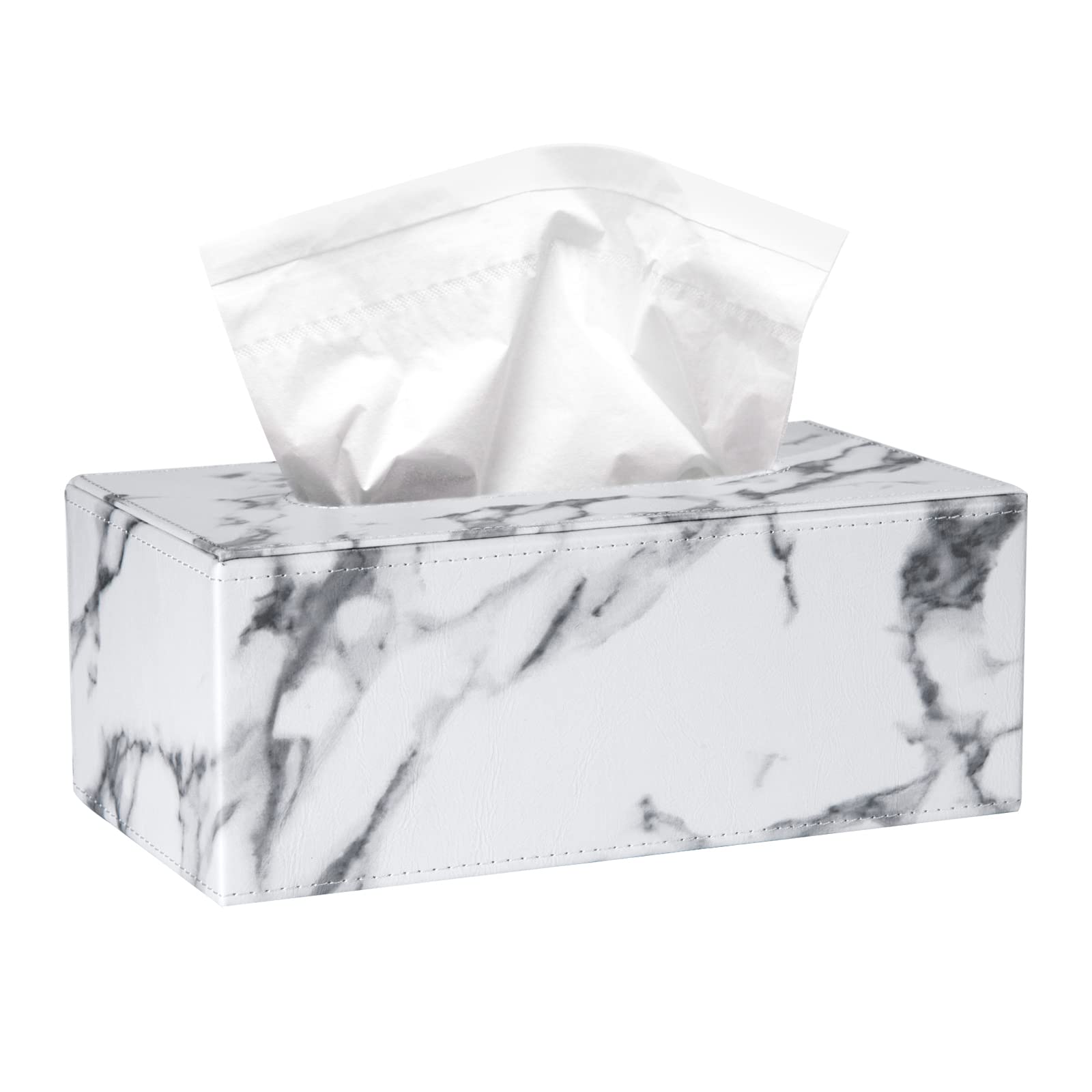 Mengh-Shop Marble Tissue Dispenser Rectangular Tissue Holder Pu Leather Facial Tissue Box For Home Office Restaurant,