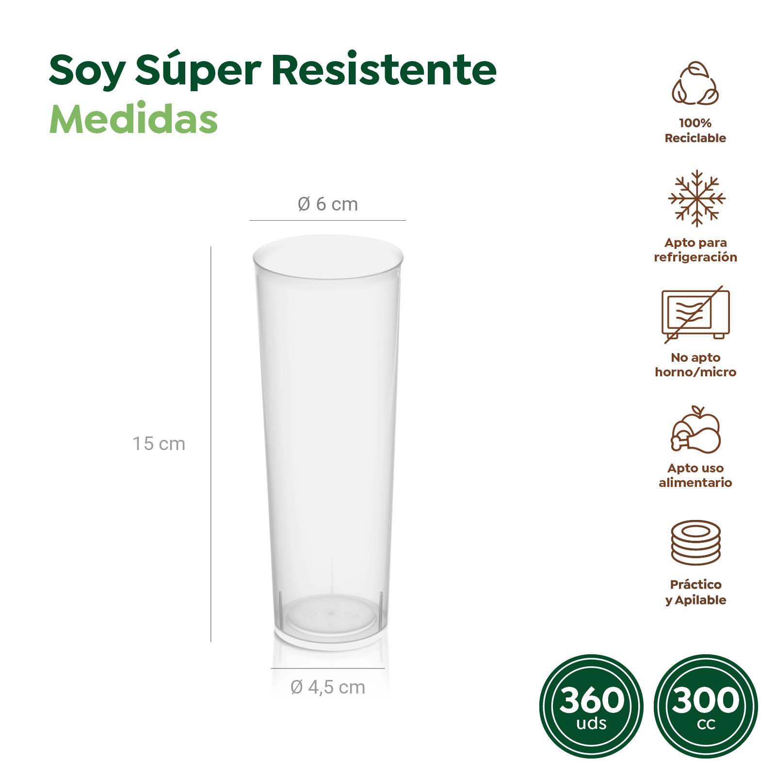 360 Vasos Tubo Cubata Plástico Reutilizables Transparente - 300 cc - Vasos Reciclables - Vasos Cubata - Fiestas, Eventos y Celebraciones - Vaso para cubata Irrompible - VASO TUBO