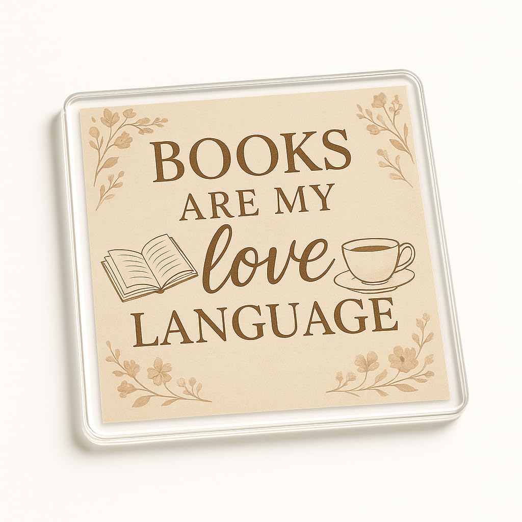 Acrylic Coaster Gift for Book Lovers - Books Are My Love Language Dark Academia & Cozy Cottagecore Design