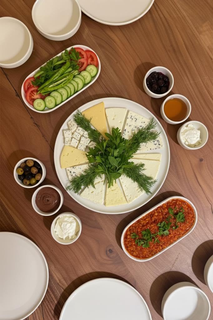 Atbyhome by Bambum Duru 19 Parça Porselen Kahvaltı Takımı Kahvaltı Seti Kahvaltılık- Sunum Seti