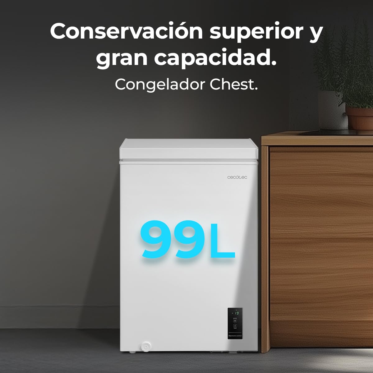 Cecotec Congelador Horizontal 99L Bolero CoolMarket Chest 99P White E. Cesta con Asas, Control Electrónico LED, UltraContact D-Cool, Dual Function, Puerta ZeroG (80º-30º), Fast Freezing, Compacto — view 3