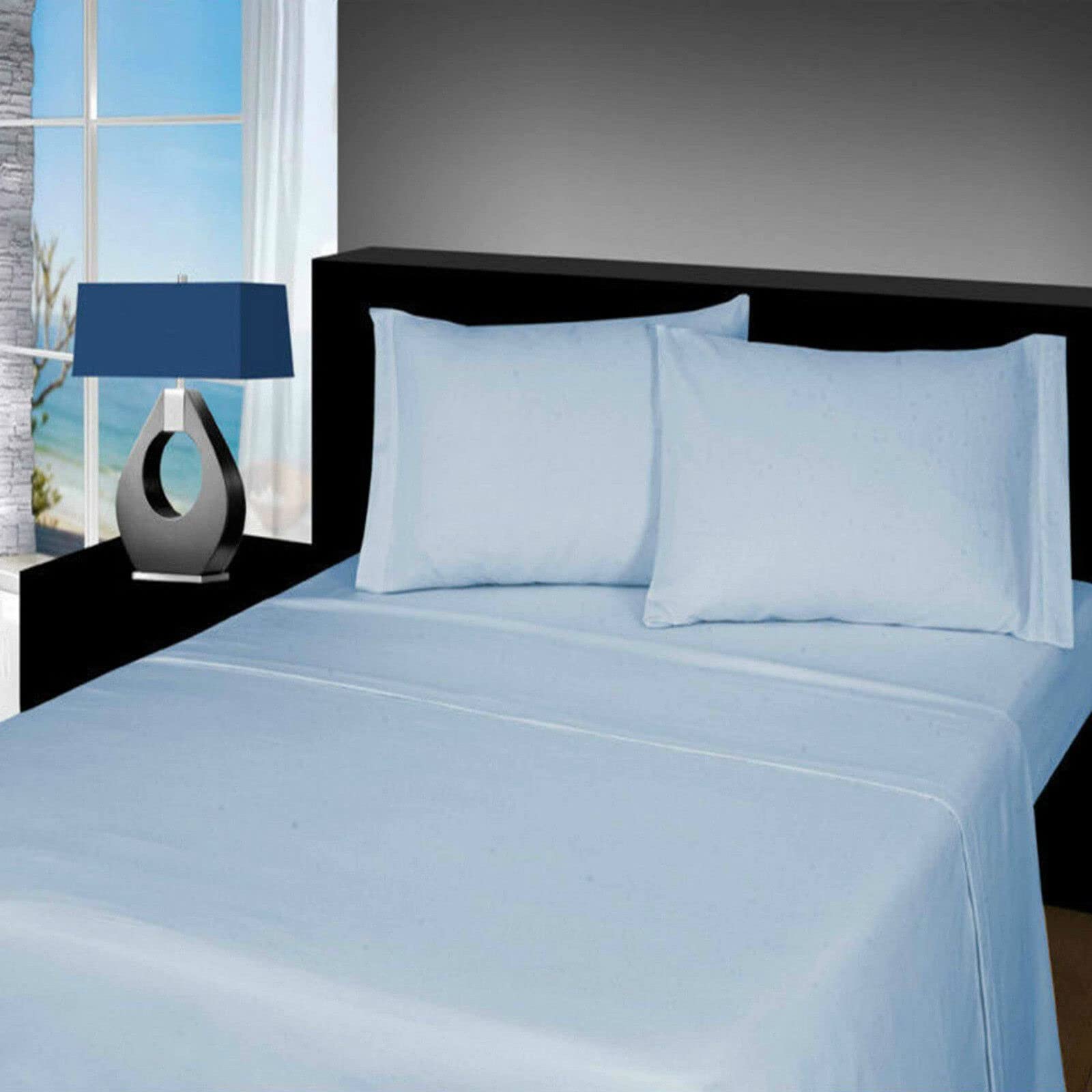 CHILIMILII 100% Brushed Cotton 4 Piece Flannel Sheet Set,Flat Sheet, Fitted Sheet with 2 Pillowcases, Brushed For Extra Softness, Warm,Easy Care Thermal Flannelette Sheet set (Lt.Blue, Single)
