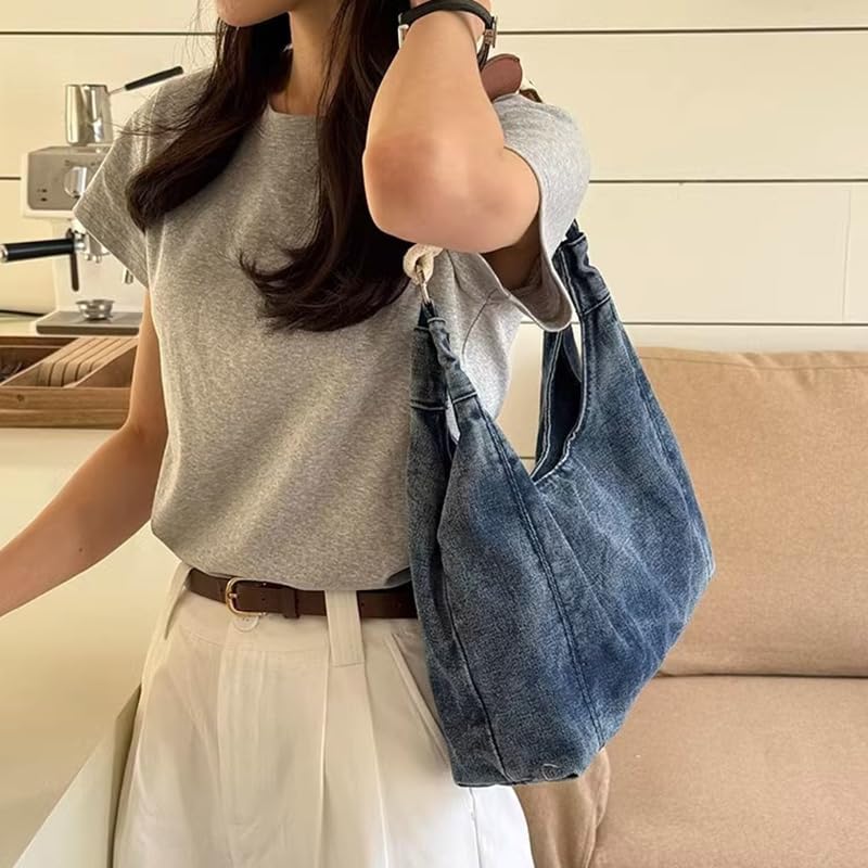 LIZHAOCAI Women Denim Shoulder Handbag Underarm Bag Tote Purse2