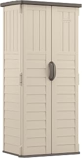 Suncast Vertical Outdoor Storage Shed - Durable All-Weather Resin, Lockable Doors, Vanilla for Tools & Garden Gear