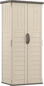 Suncast Vertical Outdoor Storage Shed with Reinforced Floor, Lockable Double Doors, All-Weather Construction, and Multi-Wall Panels, Vanilla, Made in the USA