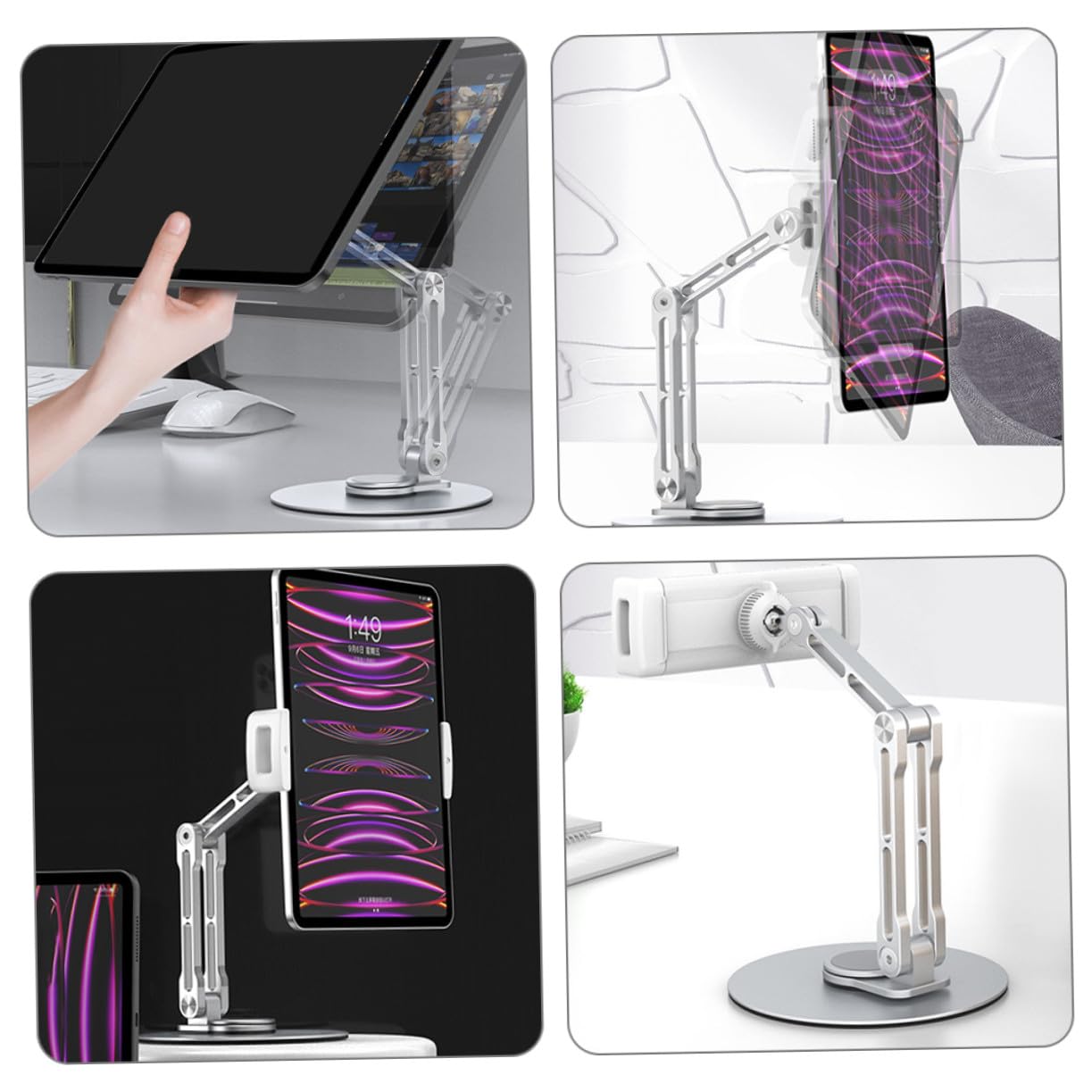 Didiseaon Support Tablette Pliable Alliage Aluminium Stable et Réglable Support Bureau Abs et Silicone Angle Ajustable pour Tablette Tactile Mains pour Vidéo et Appel