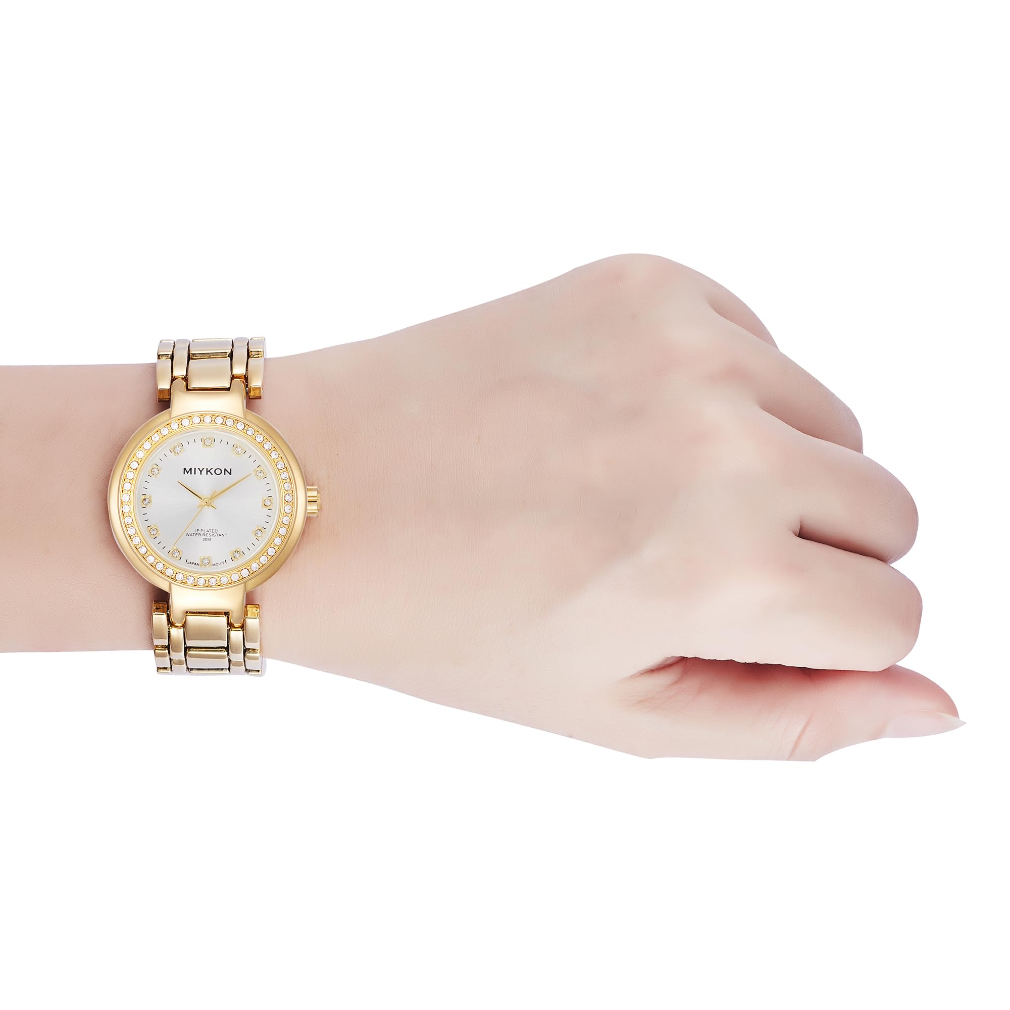 Miykon Relojes de plata y oro para mujer, pequeño y delicado reloj para mujer con cristales auténticos, pulsera de joyería para mujer pulida con iones, vidrio resistente a los arañazos, cuarzo japonés