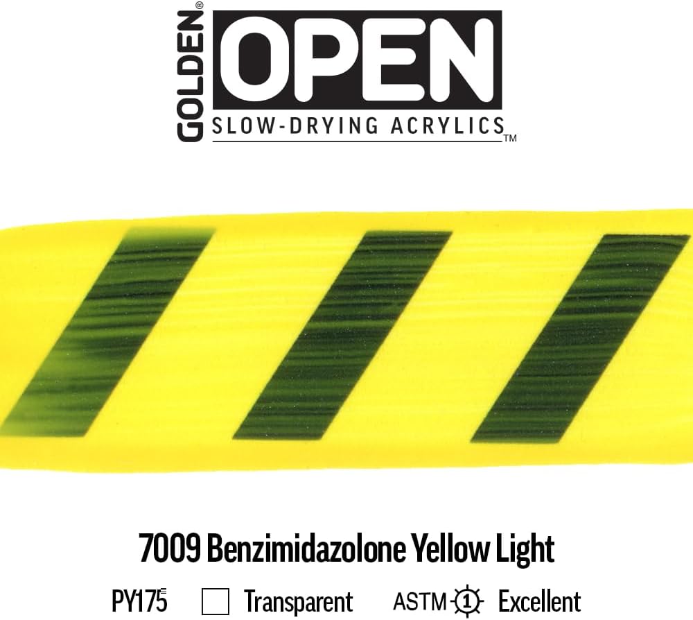 GOLDEN OPEN Slow-Drying Acrylics, Benzimidazolone Yel Light, 2 fl oz. tube, Professional Acrylic Paint, Transparent