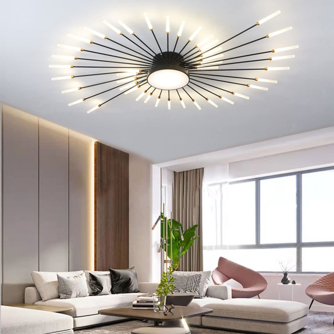 DDYY Wohnzimmerlampe Modern LED Deckenleuchte,4000K Warmweiß Multifunktional Deckenbeleuchtung Schlafzimmer Lampe Weiß Deckenbeleuchtung Deckenlampe für Wohnzimmer Büro Flur (42 Köpfe, Schwarz) Beleuchtung