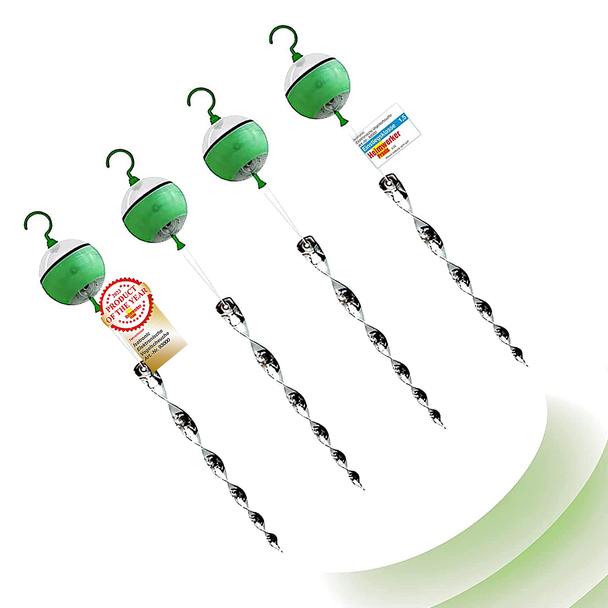 ISOTRONIC Repelente Solar para Aves con acción 4 en 1: Movimiento, ultrasonido, luz Azul y reflectores Plateados. Ahuyentador de Aves y Palomas para balcón y jardín (4 Unidades).