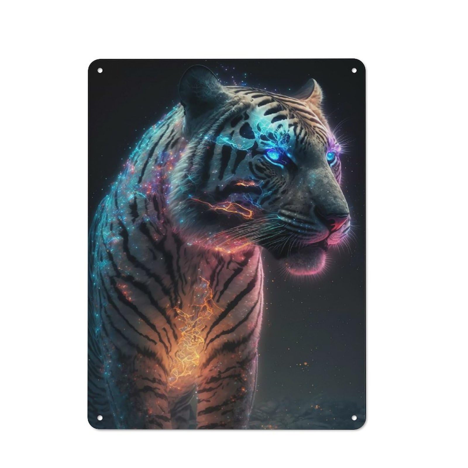 Junmoney Style Vintage Metal Sign With Cosmic Tiger Design 40X30cm, Retro Room Wall Plaque For Home, Shop, Pub Or Studio Wall