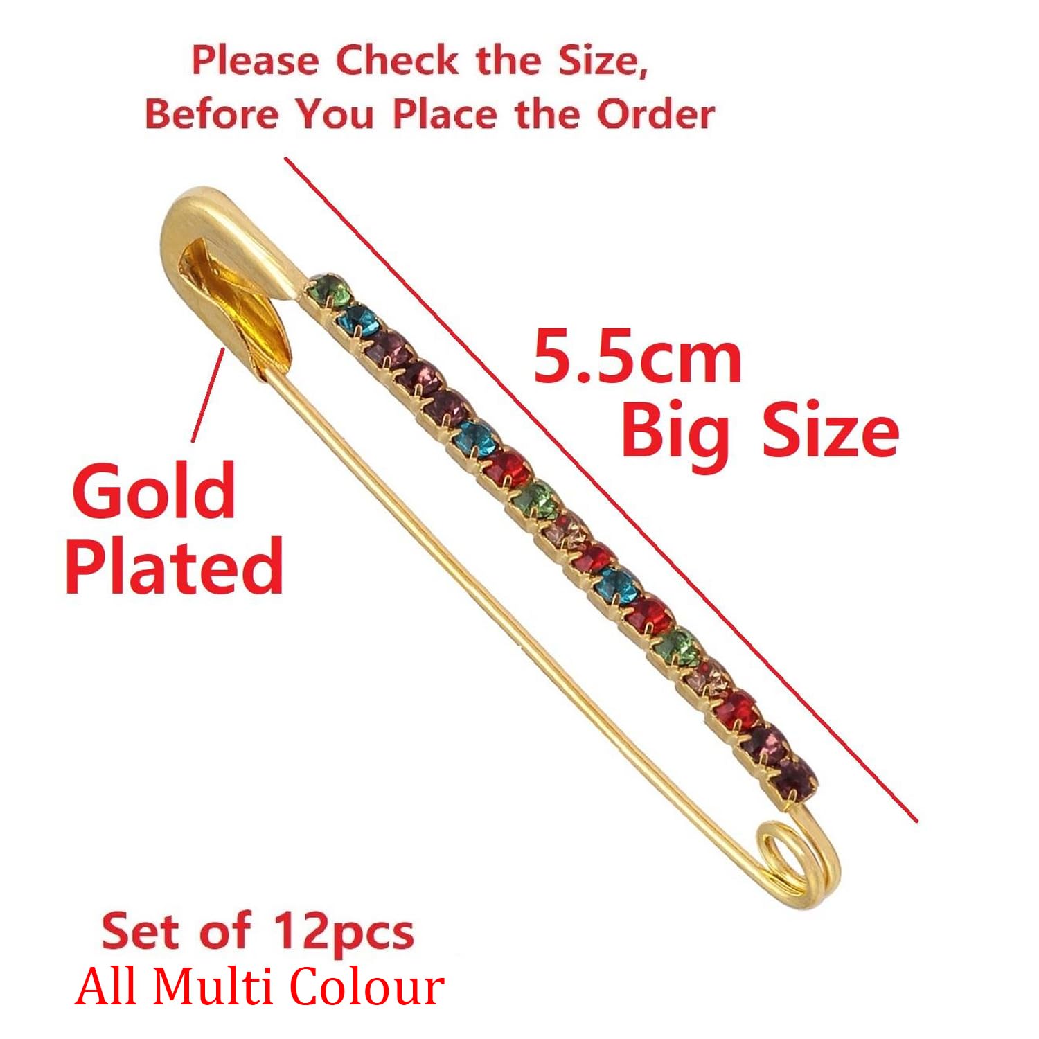 VAMA Fashions Multicolor Bulk Heavy Large Safety pins for Art Craft Sewing Jewelry Making Home Office Use Saree Brooch Set for Women Girls 1