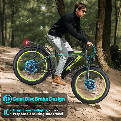 K800 legal electric bicycle, 250W motor, top speed 25 km/h, range 60 miles, 26*4 inch puncture-resistant fat tires, removable waterproof lithium-ion battery, mountain/commuter electric bicycle(Green) - Image 4