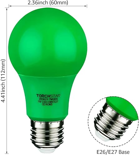 Miniatura 4 de TORCHSTAR Bombillas LED A19 verdes, 7 W (equivalente a 40 W), bombilla de color base E26, para el día de los veteranos, porche, iluminación del